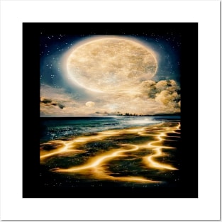 The Moon Ocean And Clouds Posters and Art